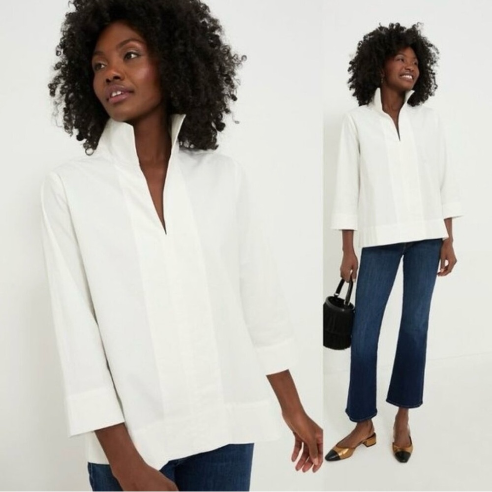 Tuckernuck White Margo Cotton Stand Collar Popover Blouse